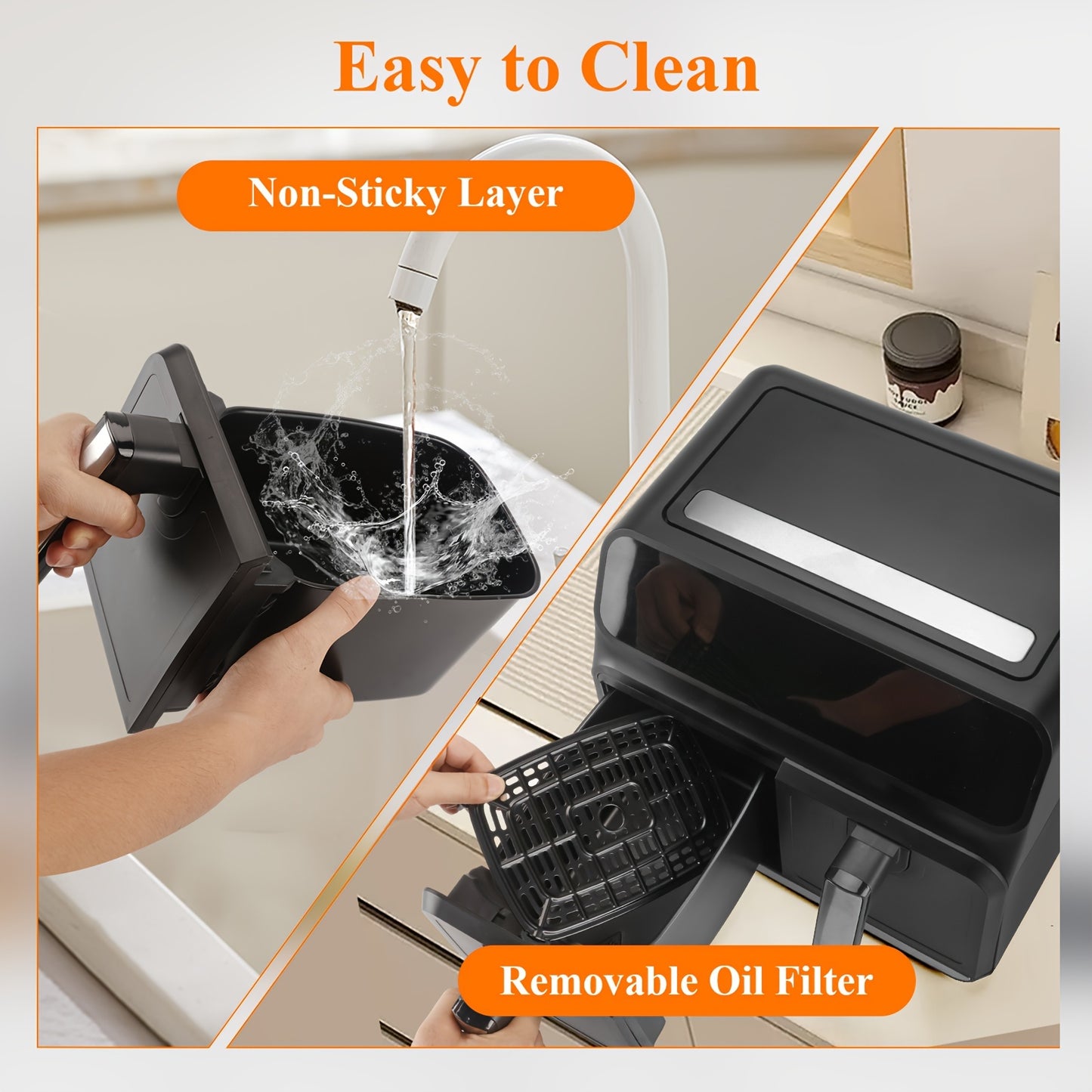 Dual Air Fryer, 8 Quart Double Air Fryer, 10-in-All Dual Zone Air Fryer, TFT Screen Air Fryer Dual Basket, Large Air Fryer Non Toxic