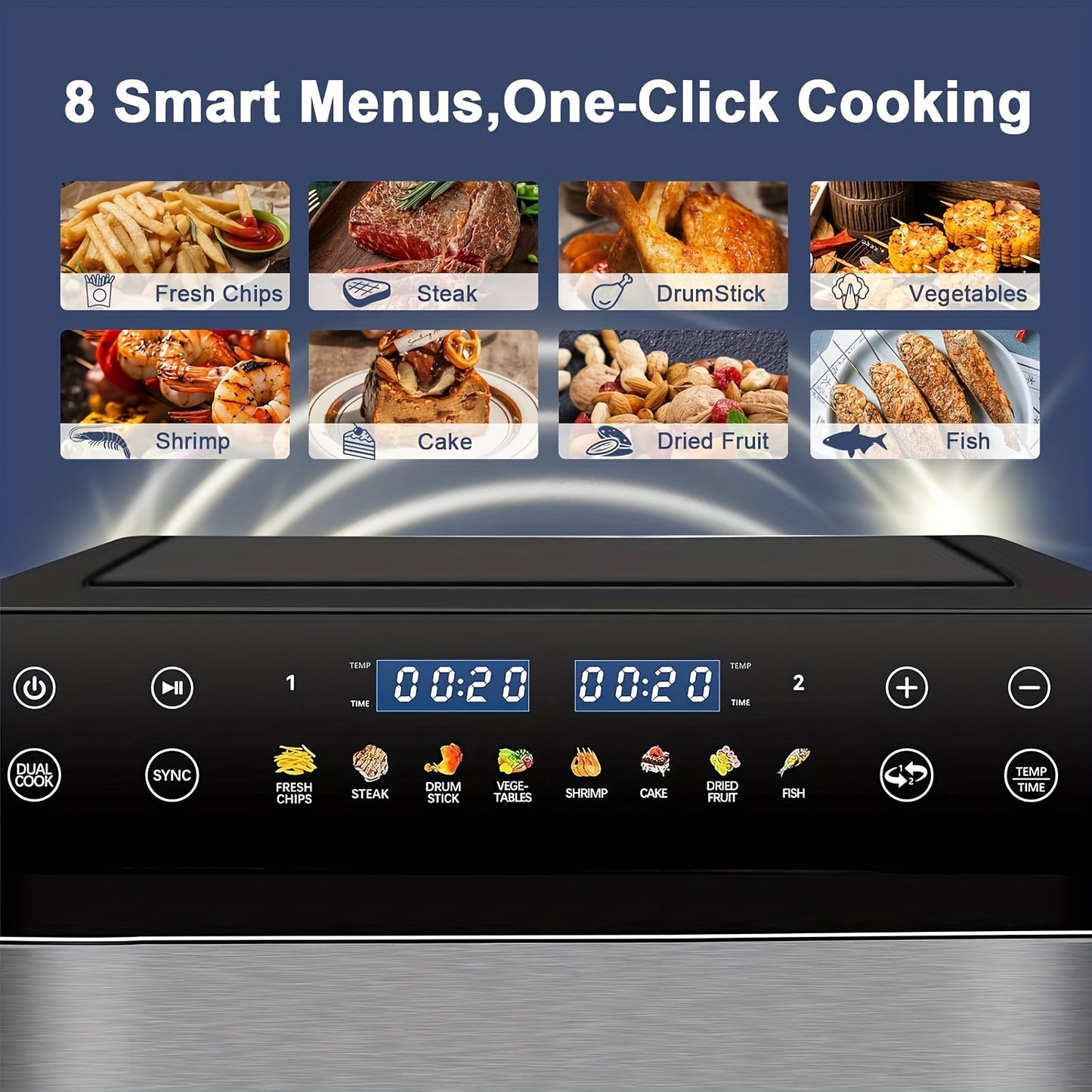 Smart Digital Air Fryer Oven 1800W Digital Air Fryer Oven - 9L (4.5L+4.5L) Smart Tabletop Oven with 10 Preset Menus, LED Touch Screen Temperature and Control for Baking