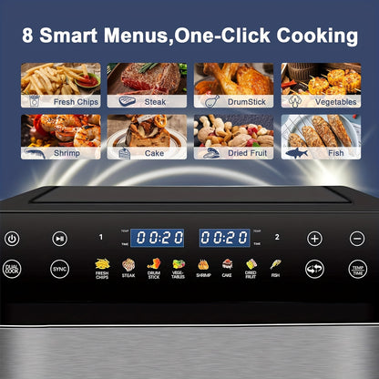 Smart Digital Air Fryer Oven 1800W Digital Air Fryer Oven - 9L (4.5L+4.5L) Smart Tabletop Oven with 10 Preset Menus, LED Touch Screen Temperature and Control for Baking