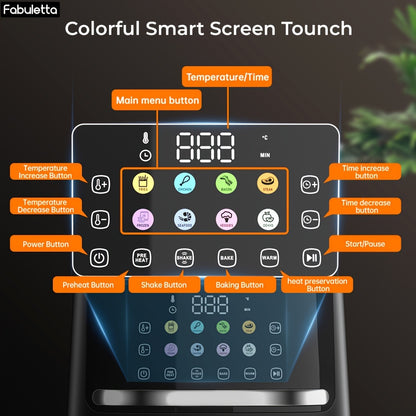 Air Fryer, 6.5QT Air Fryer Oven With Smart Coloful Screen, 10 in 1 Customizable Functions, 1-Touch Digital Display Large Air fryer, Shake Reminder, Up to 450°F, Nonstick Dishwasher-Safe Basket